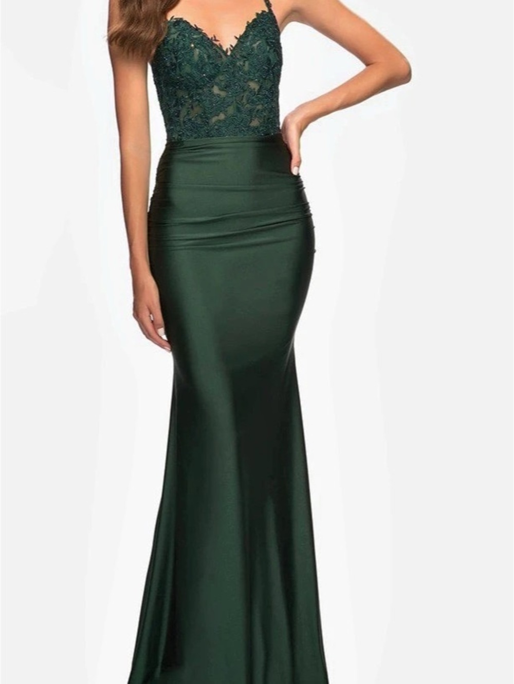 La Femme 30521 Lace Bodice Jersey Gown 30521 Green Lace Bodice Jersey Gown